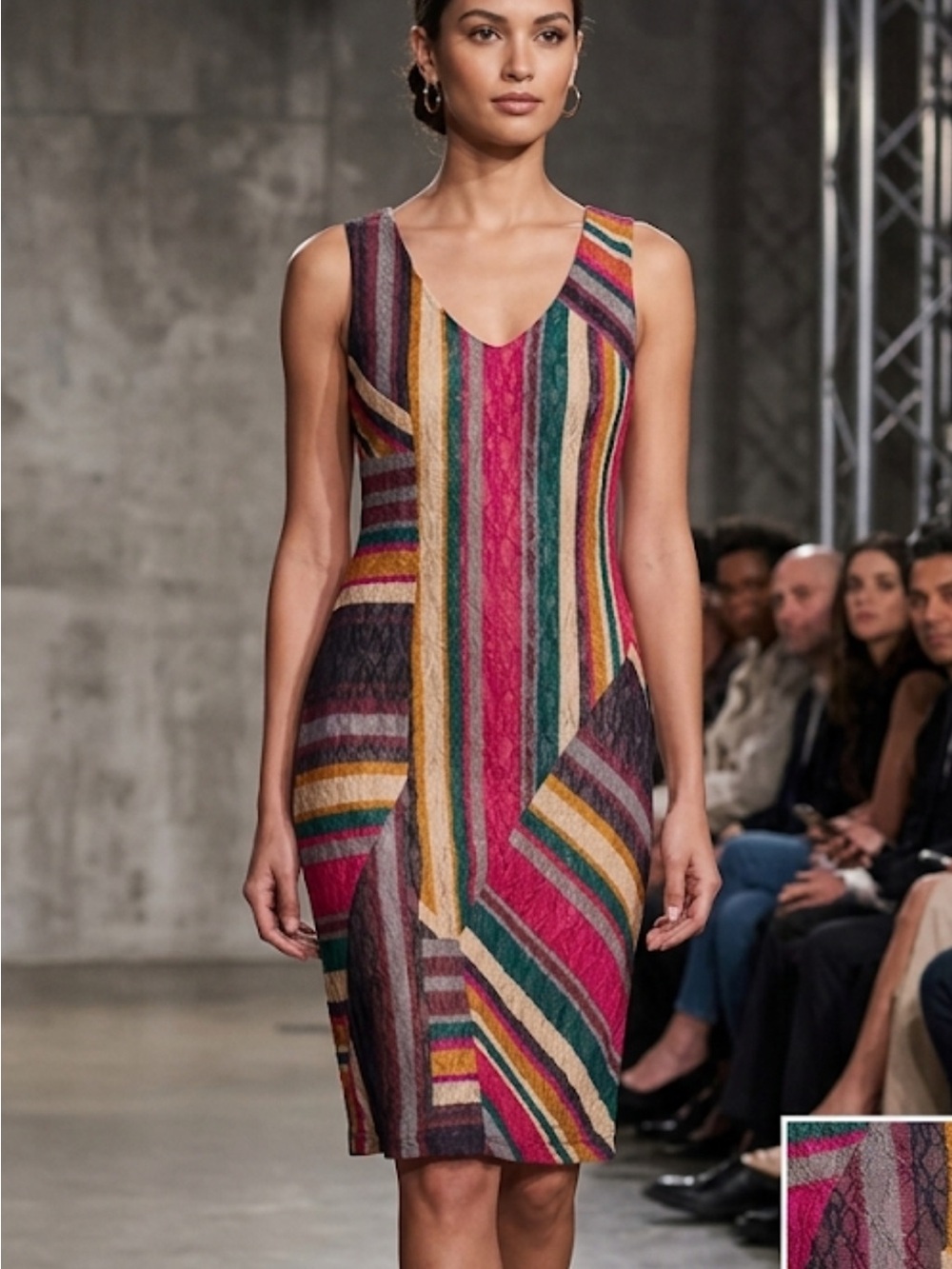 Bar III Multicolor Striped V-Neck Lace Dress. NWT